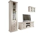 clever-moebel Wohnwand aus Kiefernholz im Landhausstil, Wohnzimmer-Schrank (weiß)